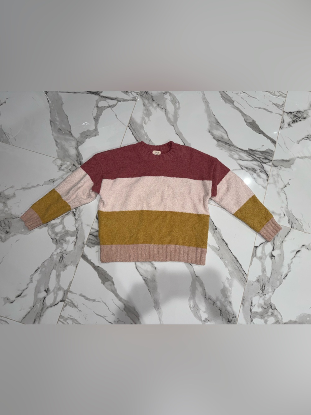 Cozy Colorblock Crewneck Sweater in Rose, Blush & Mustard